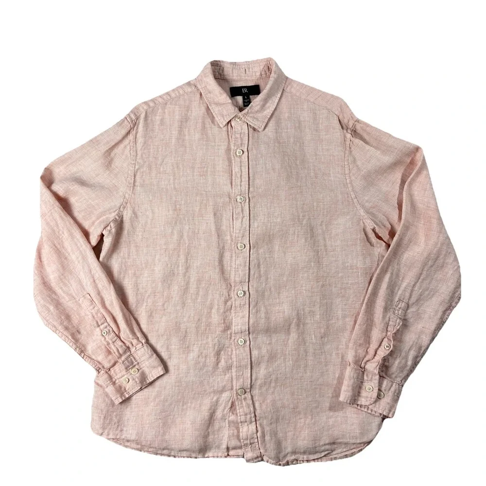 Banana Republic 100% Linen Long Sleeve Button Up Standard Fit Pink Men's L SP 24